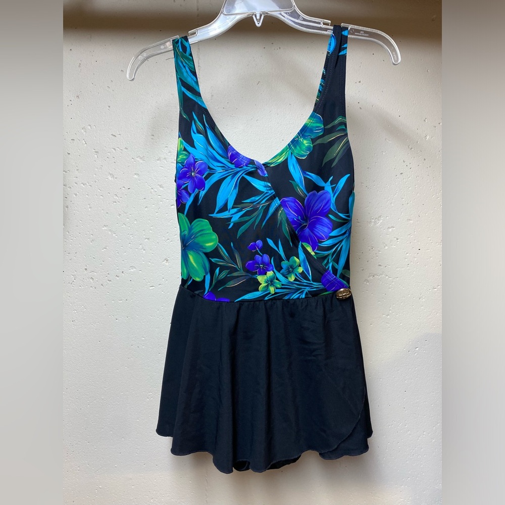 Longitude womens Swim dress One Piece wireless padded Tropical Sz 12